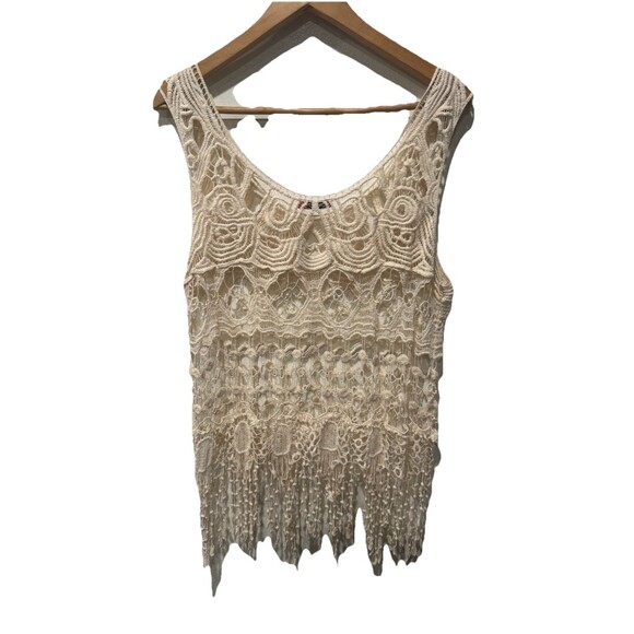 Vivid Collection Cream Boho Crochet Tank Top 100% Cotton Sz Large - Picture 7 of 7